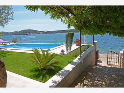 Adorable Beachfront Villa with Pool and Beautiful Garden with Barbecue near Rogoznica