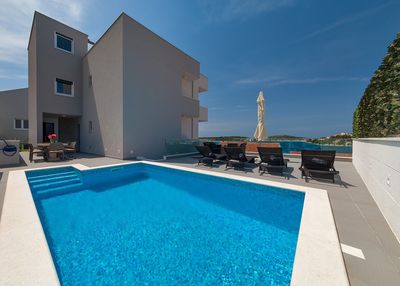 Attractive Villa with Beautiful Garden, Pool and Marvelous Sea View near Rogoznica