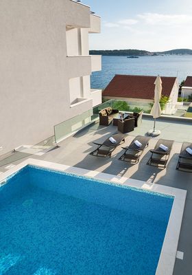 Attractive Villa with Beautiful Garden, Pool and Marvelous Sea View near Rogoznica