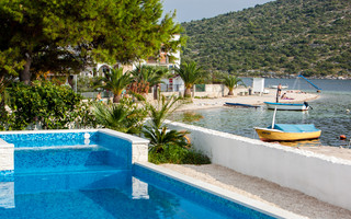 Delightful Beachfront Villa with Pool with Heating Possibility near Rogoznica