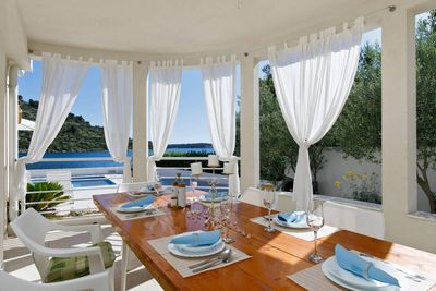 Delightful Beachfront Villa with Pool with Heating Possibility near Rogoznica