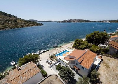 Delightful Beachfront Villa with Pool with Heating Possibility near Rogoznica