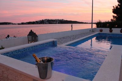 Delightful Beachfront Villa with Pool with Heating Possibility near Rogoznica