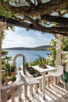 Sea Front House with Private Beach in Kanica; Rogoznica Riviera