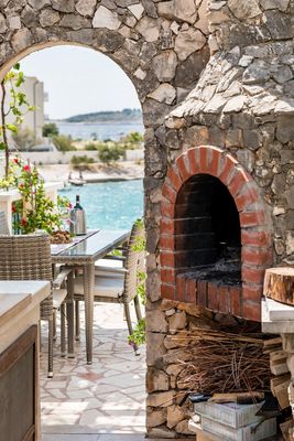 Sea Front House with Private Beach in Kanica; Rogoznica Riviera