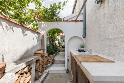 Sea Front House with Private Beach in Kanica; Rogoznica Riviera