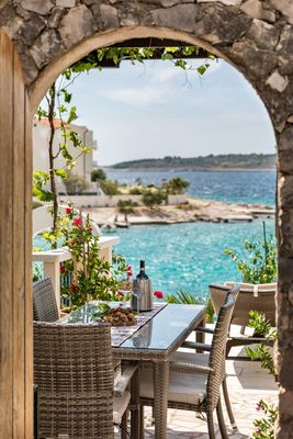 Sea Front House with Private Beach in Kanica; Rogoznica Riviera