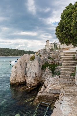 Sea Front House with Private Beach in Kanica; Rogoznica Riviera